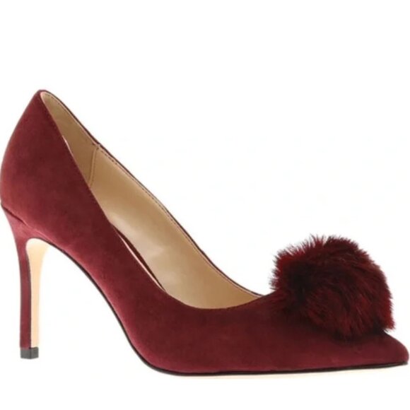 Charles David Suede Duchess Heels w/ Fluffy Pom Accent - Cabernet - $229 NWT! - Picture 1 of 4